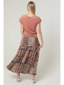 Printed Maxi Skirt with Side Slit - Espresso