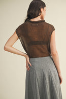 High Neck Sleeveless Sweater Top- Ash Brown