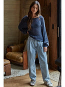 Sweater Knit Crochet Round Neck Long Sleeve Top