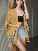 Embroidery Trim Kimono with Tassels