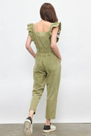 Ruffled Washed Cotton Jumpsuit with Front Zipper