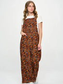 Fall Floral Print Corduroy Overall