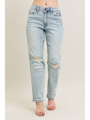 Judy Blue Mid Rise Repair Stitch Detail Destroy Single Cuff Bf