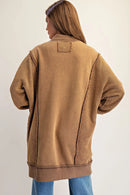 Mineral Washed Longline Terry Button Down Jacket - Mocha