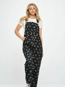 Half Moon Print Corduroy Overalls