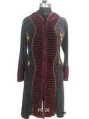 Cotton Flower Embroidery Razor Cut Long Zip Up Jacket