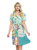 Ruffled Belted Patchwork Floral Dress