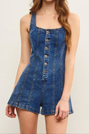Button Up Sleeveless Denim Romper