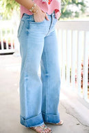 TC-High-Rise- Ankle Wide-Cuffed Jeans