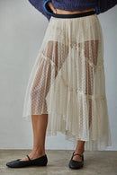 Woven Polyester Mesh Dot Print See Through Skirt