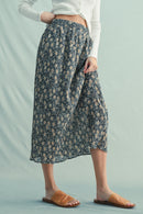 Floral Crinkle Midi Skirt