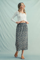 Floral Crinkle Midi Skirt