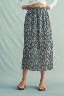 Floral Crinkle Midi Skirt