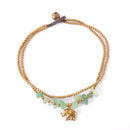 Two Strand Bronze Elephant Chip Green Aventurine Anklet