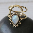 Tear Drop Moon Stone Aura Ring