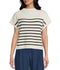 Striped Mock Neck Short Sleeve Sweater- Ivory
