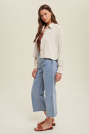 Corduroy Relaxed Crop Shacket- Sand