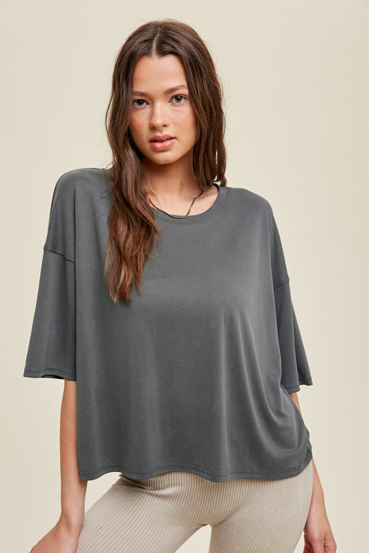 Modal Relaxed Crop Top- Charcoal