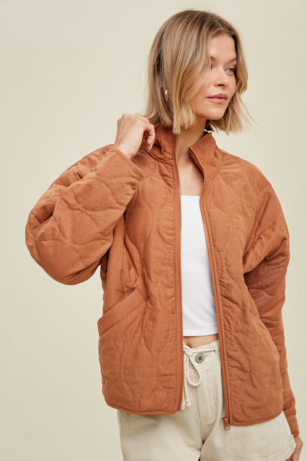 Quilted Jacket with Pockets- Camel