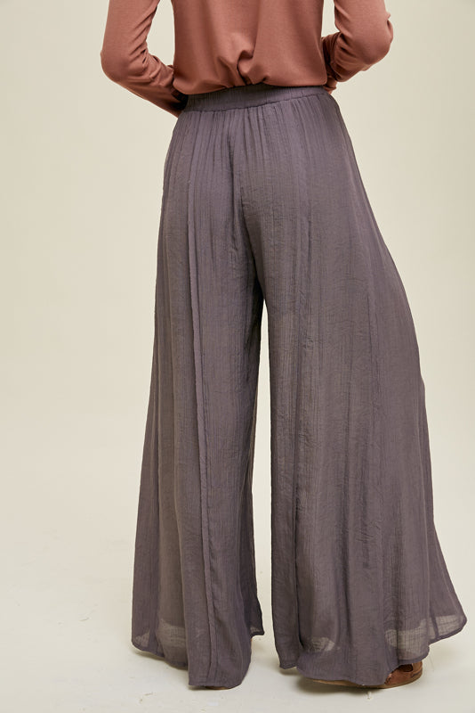 WIDE LEG PANTS WITH RAW EDGE DETAIL - Midnight