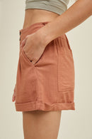 Linen Shorts with Pleated Detail - Clay