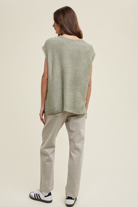 Muscle Sweater Vest with Side Slit - Sage