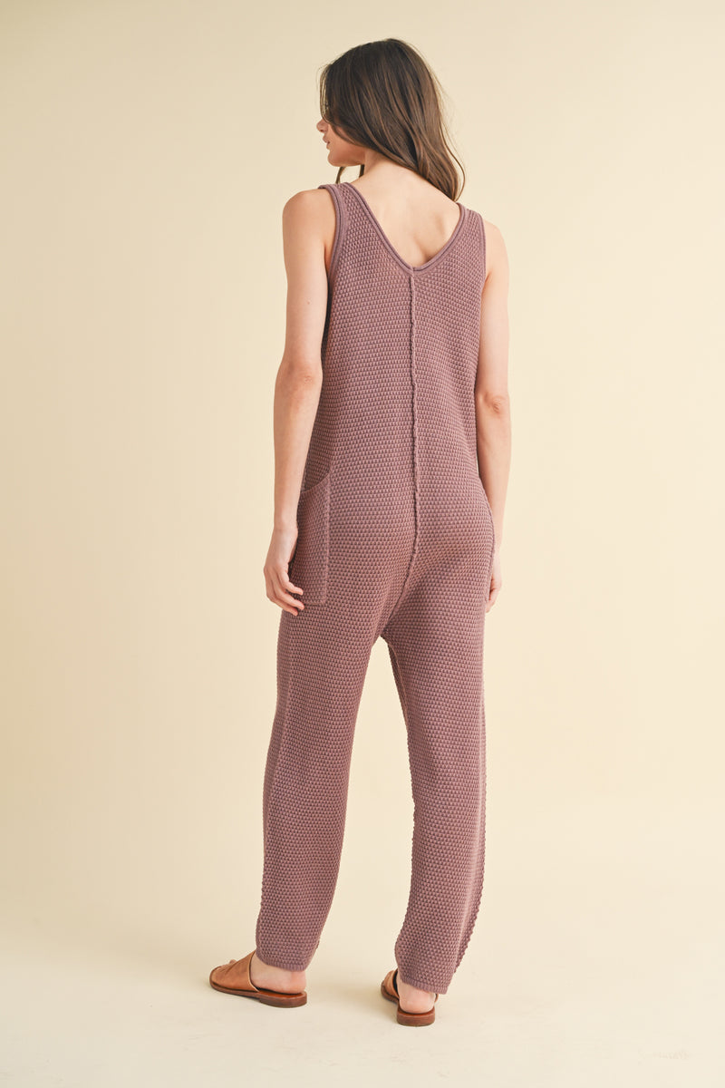 Sweater Jumpsuit with Pockets - Red Bean