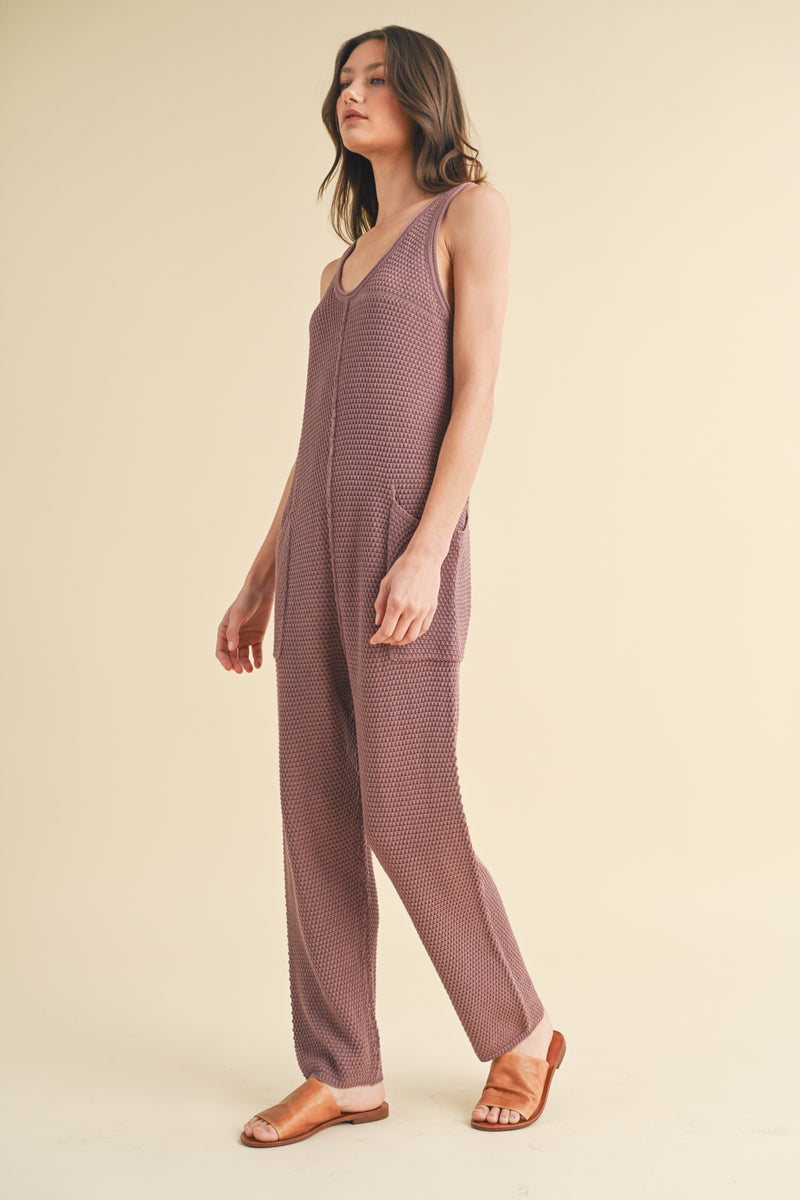 Sweater Jumpsuit with Pockets - Red Bean