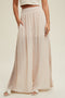 Wide Leg Pant with Side Crochet Detail - Champagne