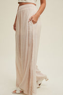 Wide Leg Pant with Side Crochet Detail - Champagne