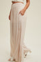 Wide Leg Pant with Side Crochet Detail - Champagne