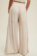 Wide Leg Pant with Side Crochet Detail - Champagne