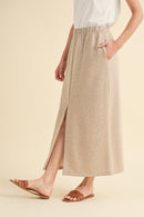 French Terry Midi Skirt with Front Slit-Mocha