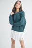 Textured Mock Neck Drop Shoulder Sweater- Teal