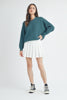 Textured Mock Neck Drop Shoulder Sweater- Teal