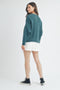 Textured Mock Neck Drop Shoulder Sweater- Teal