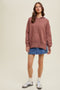 Hooded Sweater With Side Slits- Red Bean