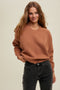 Textured Mock Neck Drop Shoulder Sweater- Camel