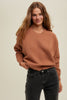 Textured Mock Neck Drop Shoulder Sweater- Camel