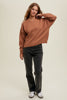 Textured Mock Neck Drop Shoulder Sweater- Camel