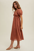 Texured Puff Sleeve Midi Dress - Sienna