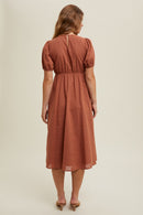 Texured Puff Sleeve Midi Dress - Sienna