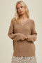 Raw Edge Detail V-Neck Sweater- Taupe