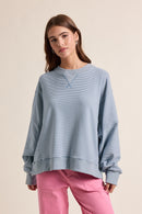 Striped Drop Shoulder Sweatshirt - Dark Blue/Ivory