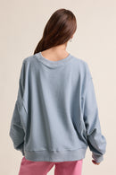 Striped Drop Shoulder Sweatshirt - Dark Blue/Ivory