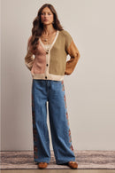 Color Block Knit Cardigan- Olive Multi