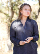 Anoushka Linen Top - Navy