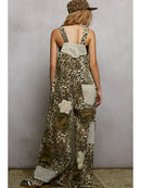 Crochet Contrast Patch Detail Chest Pocket Woven Overalls