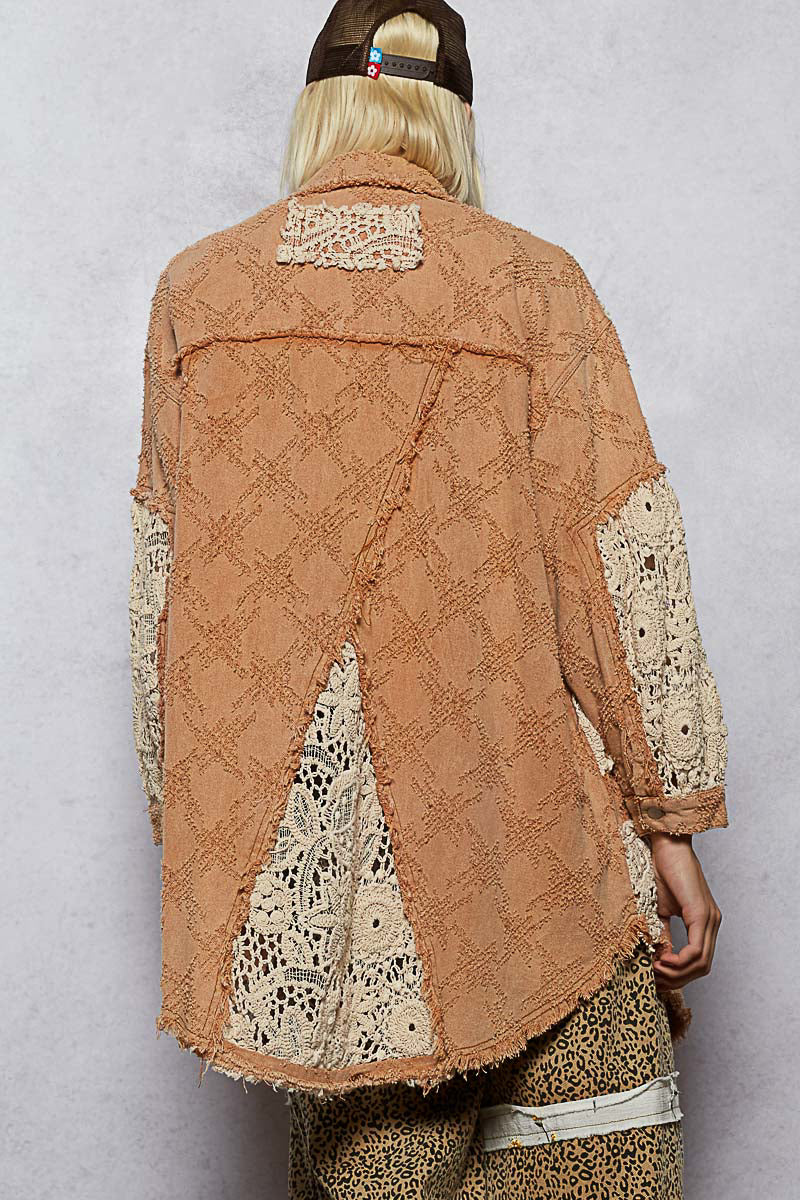 Vintage Washed oversize Crochet Patches Shacket