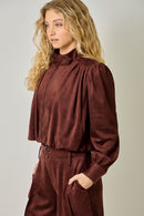 Suede Gathered Blouson Jacket - Burgundy